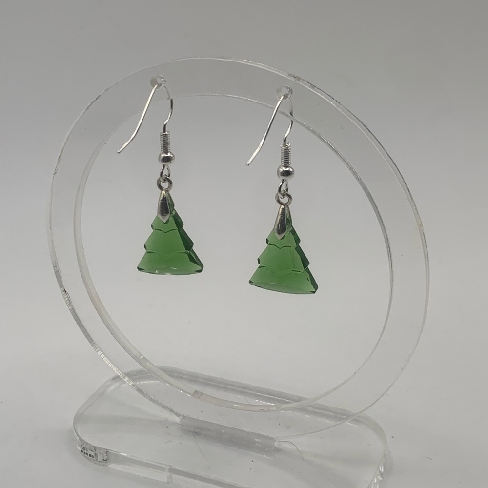Elegant Green Crystal Tree Drop Earrings